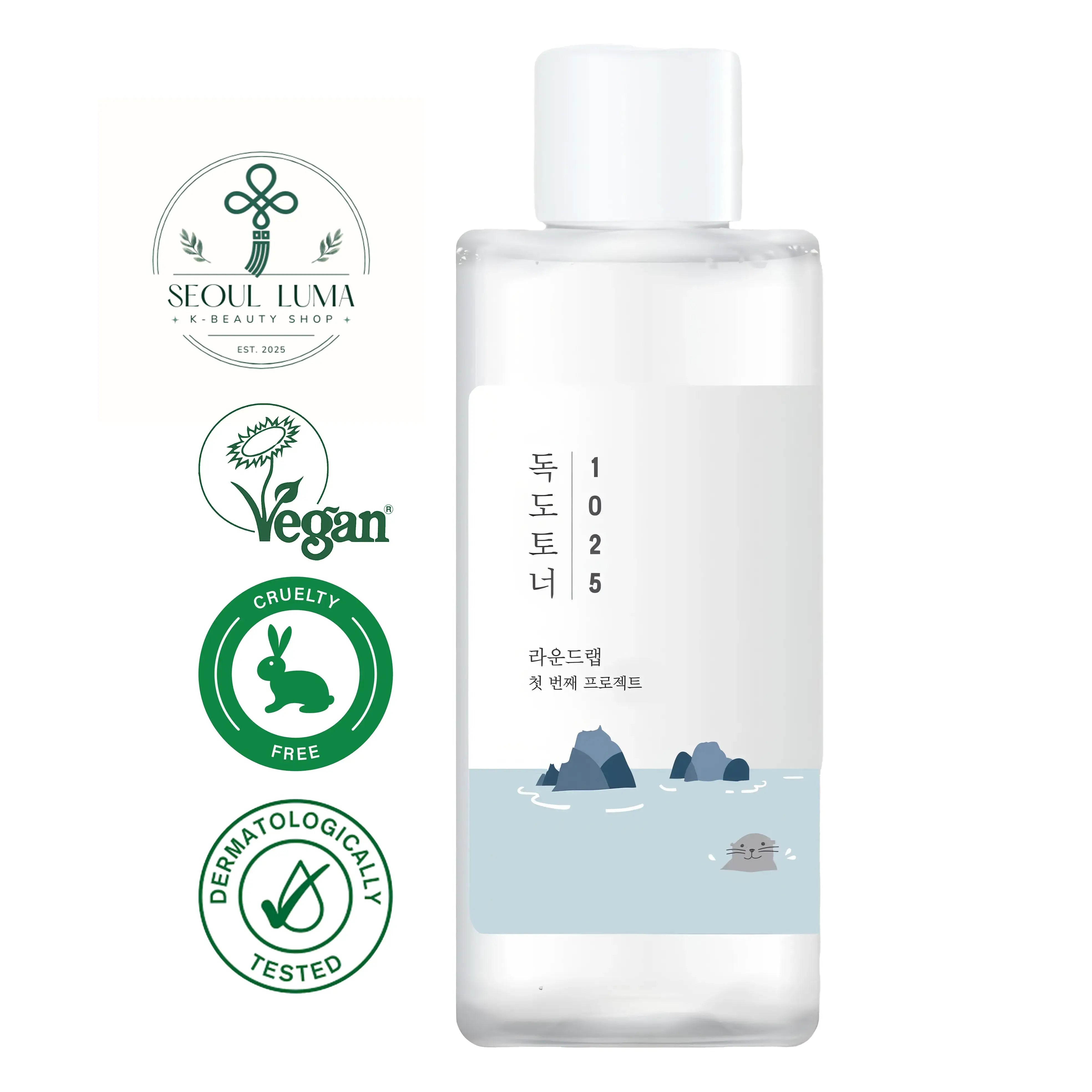 ROUND LAB 1025 Dokdo Toner with deep sea water from Ulleungdo and patented HATCHING EX-07 enzyme for gentle exfoliation and hydration